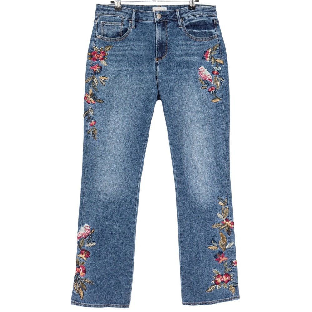 Driftwood Kelly Embroidered Straight Leg Jeans Blue Floral Bird 30x31 Stretch